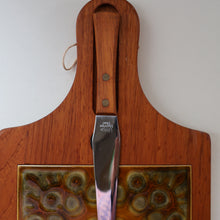 Load image into Gallery viewer, 1960s DANISH TEAK Vintage Cheese or Chopping Board with Ceramic Tile &amp; Orirignal Cheese Knife
