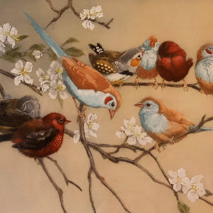 Pretty 1930s ORIGINAL Colour Etching of Little Birds Sitting on a Branch by Winifred Austen (1876 - 1964).  Pencil Signed