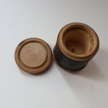 Load image into Gallery viewer, Antique 19th Century MAUCHLINE Ware Box in Shape of a Cotton Reel. CHILLINGHAM WILD CATTLE Image

