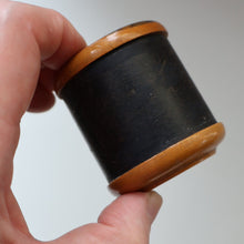Load image into Gallery viewer, Antique 19th Century MAUCHLINE Ware Box in Shape of a Cotton Reel. CHILLINGHAM WILD CATTLE Image
