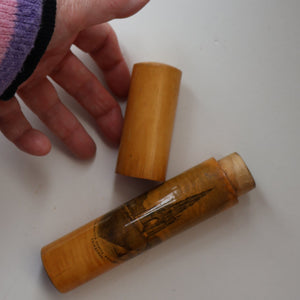 Antique 19th Century MAUCHLINE Ware Cylindrical NEEDLE CASE with image of the Scott Monument, Edinburgh