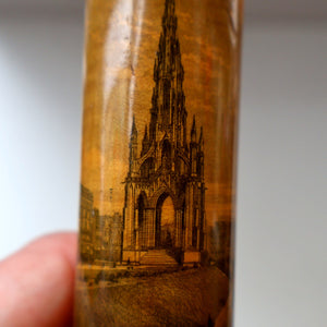 Antique 19th Century MAUCHLINE Ware Cylindrical NEEDLE CASE with image of the Scott Monument, Edinburgh