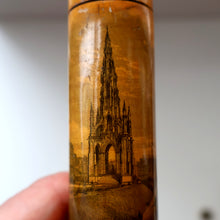 Load image into Gallery viewer, Antique 19th Century MAUCHLINE Ware Cylindrical NEEDLE CASE with image of the Scott Monument, Edinburgh

