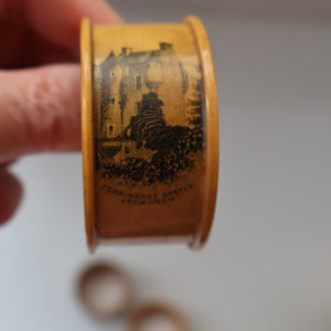 THREE: Antique 19th Century MAUCHLINE Napkin Rings. Two with Jedburgh Images & One Tartanware