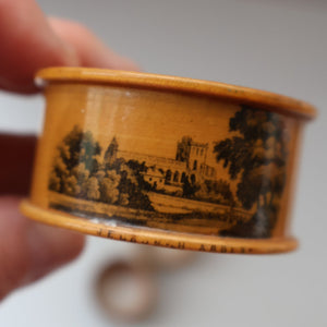 THREE: Antique 19th Century MAUCHLINE Napkin Rings. Two with Jedburgh Images & One Tartanware