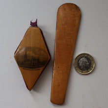 Load image into Gallery viewer, TWO Antique 19th Century MAUCHLINE Ware Pieces. Small Diamond Pin Cushion &amp; Page Marker
