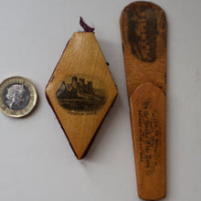 Load image into Gallery viewer, TWO Antique 19th Century MAUCHLINE Ware Pieces. Small Diamond Pin Cushion &amp; Page Marker
