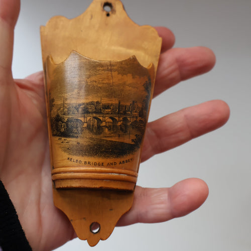 Antique 19th Century Victorian MAUCHLINE Ware Rare Wall Mounting Spill Holder. Kelso Bridge & Abbey