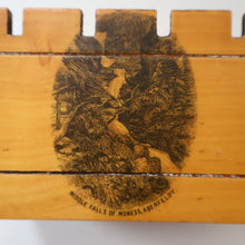 Load image into Gallery viewer, Antique 19th Century MAUCHLINE Ware MONEY BOX or BANK. In the Form of a Castle (with image of the Aberfeldy Waterfall)
