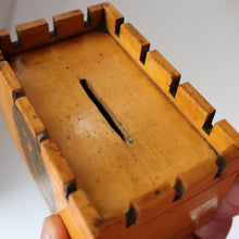 Load image into Gallery viewer, Antique 19th Century MAUCHLINE Ware MONEY BOX or BANK. In the Form of a Castle (with image of the Aberfeldy Waterfall)
