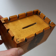 Load image into Gallery viewer, Antique 19th Century MAUCHLINE Ware MONEY BOX or BANK. In the Form of a Castle (with image of the Aberfeldy Waterfall)
