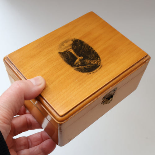 LARGE Antique 19th Century MAUCHLINE Ware Box. View of a Scottish Waterfall on the Lid
