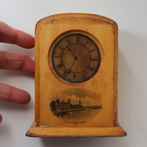 Antique 19th Century MAUCHLINE Ware MONEY BOX or BANK. In the form of a little clock