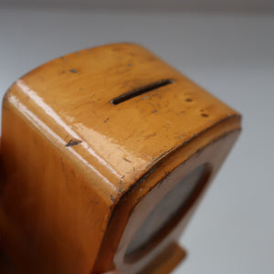 Antique 19th Century MAUCHLINE Ware MONEY BOX or BANK. In the form of a little clock