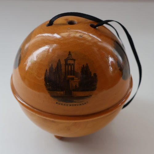 Antique 19th Century MAUCHLINE Ware String Box or Ball (with applied feet). ROBERT BURNS Interest