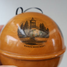 Load image into Gallery viewer, Antique 19th Century MAUCHLINE Ware String Box or Ball (with applied feet). ROBERT BURNS Interest
