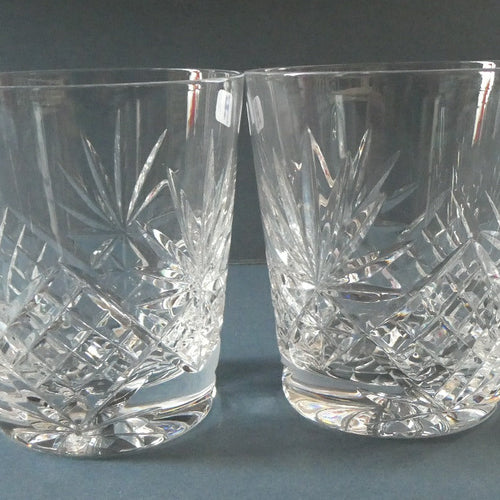 Vintage Edinburgh Crystal Pair of Large Old Fashioned Tumblers. Height: 3 1/2 inches