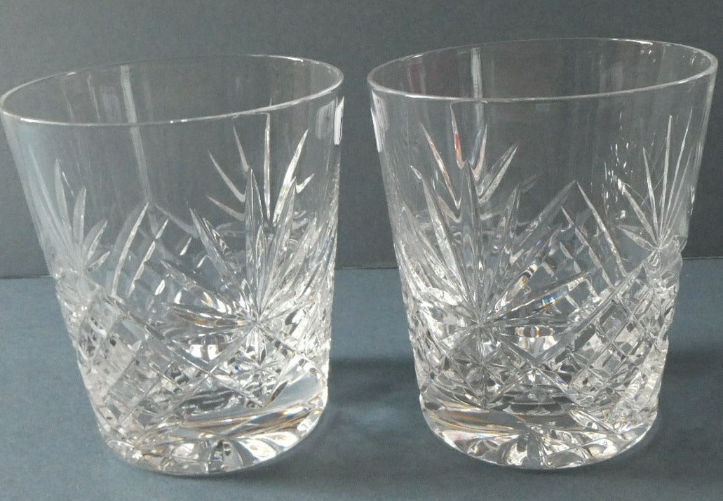 Vintage Edinburgh Crystal Pair of Large Old Fashioned Tumblers. Height: 3 1/2 inches