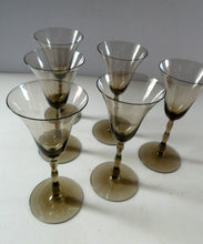 Load image into Gallery viewer, Set of Six Old Hand Blown Liqueur Glass. Possibly Powell for Whitefriars
