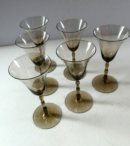 Set of Six Old Hand Blown Liqueur Glass. Possibly Powell for Whitefriars