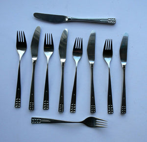 Vintage 1970s Stainless Steel SPANISH Cutlery by Ribera. Five Small Forks and Knives 