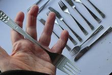 Load image into Gallery viewer, Vintage 1970s Stainless Steel SPANISH Cutlery by Ribera. Six Large Forks and Knives
