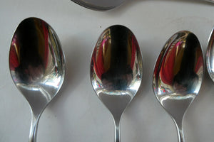 Vintage 1970s Stainless Steel SPANISH Cutlery by Ribera. Eight Dessert Spoons and One Large Serving Spoon Media 1 of 12