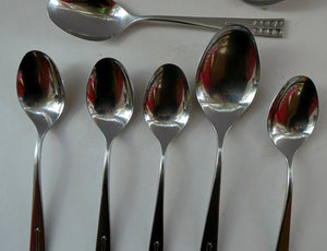 Vintage 1970s Stainless Steel SPANISH Cutlery by Ribera. Eight Dessert Spoons and One Large Serving Spoon Media 1 of 12