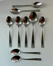 Load image into Gallery viewer, Vintage 1970s Stainless Steel SPANISH Cutlery by Ribera. Eight Dessert Spoons and One Large Serving Spoon Media 1 of 12
