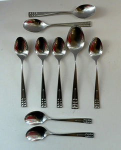 Vintage 1970s Stainless Steel SPANISH Cutlery by Ribera. Eight Dessert Spoons and One Large Serving Spoon Media 1 of 12