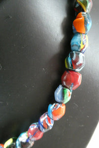 1920s Antique MORRETTI Venetian Glass Millefiori Bead Necklace. 39 Beads in Total