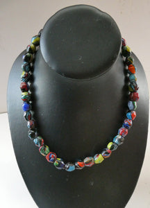 1920s Antique MORRETTI Venetian Glass Millefiori Bead Necklace. 39 Beads in Total