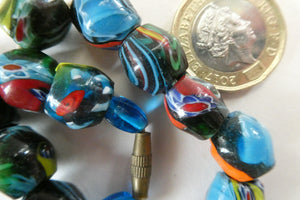 1920s Antique MORRETTI Venetian Glass Millefiori Bead Necklace. 39 Beads in Total