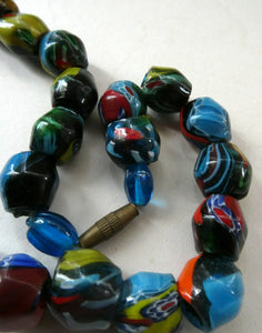 1920s Antique MORRETTI Venetian Glass Millefiori Bead Necklace. 39 Beads in Total