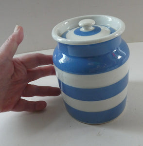 Vintage 1930s TG Green CORNISHWARE Storage Jar. Marked SULTANAS 5 inche