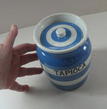 Load image into Gallery viewer, Rare Vintage 1930s TG Green CORNISHWARE Storage Jar. Marked TAPIOCA 5 3/4 inches
