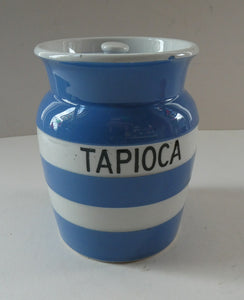 Rare Vintage 1930s TG Green CORNISHWARE Storage Jar. Marked TAPIOCA 5 3/4 inches