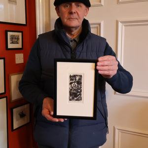 SCOTTISH ART. Rare Original 1947 Wood Engraving by Jozef Sekalski. Design for a Christmas Card Entitled "Boogie Woogie". Pencil Signed