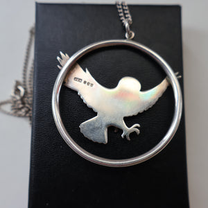 SHETLAND SILVER. Vintage LARGE Hallmarked Brooch by James Kerr of Lerwick. Shetland. Owl Design