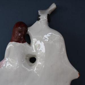 ANTIQUE Victorian Staffordshire Flatback Figurine. A Highlander and his Sweetheart Sitting on a Clock Face. Poor Man's Clock