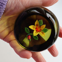 Load image into Gallery viewer, Vintage LIMITED EDITION 1991 Caithness Glass Paperweight. Entitled "Lily and Ladybird" by William Manson
