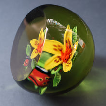 Load image into Gallery viewer, Vintage LIMITED EDITION 1991 Caithness Glass Paperweight. Entitled "Lily and Ladybird" by William Manson
