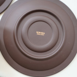 PAIR of 1980s Hornsea MIDAS PATTERN Espresso Cups and Saucers. 22ct Gold on Matt Black