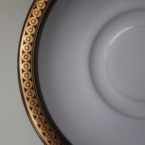 PAIR of 1980s Hornsea MIDAS PATTERN Espresso Cups and Saucers. 22ct Gold on Matt Black