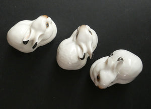 Vintage Lomonosov Soviet USSR Miniature Porcelain Group of White Rabbits