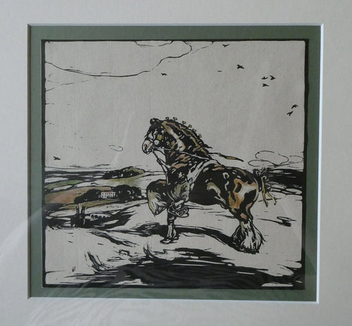 Framed Original Williamm Nicholson Colour Woodcut The Shire Horse FRAMED 1904