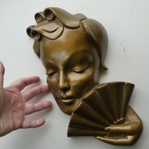 Art Deco 1930s Wall Mask G. Leonardi Golden Lady's Head Wall Mask