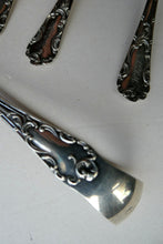 Load image into Gallery viewer, EDWARDIAN Hallmarked Silver Teaspoons (FOUR) and matching Art Nouveau Sugar Tongs
