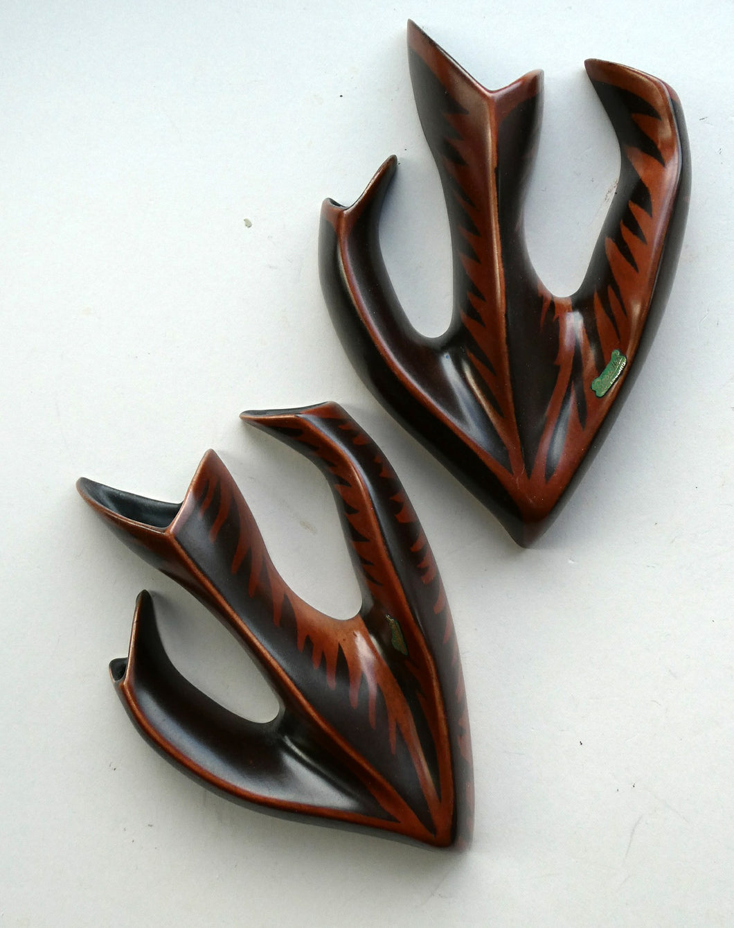 RARE Pair of 1950s Amorphic Terracotta Wall Pockets. Designed by Colin Melbourne for Beswick