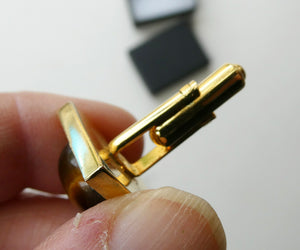 1960s 1970s Brutalist Gold Tone Cufflinks with Tigers Eye Inclusion